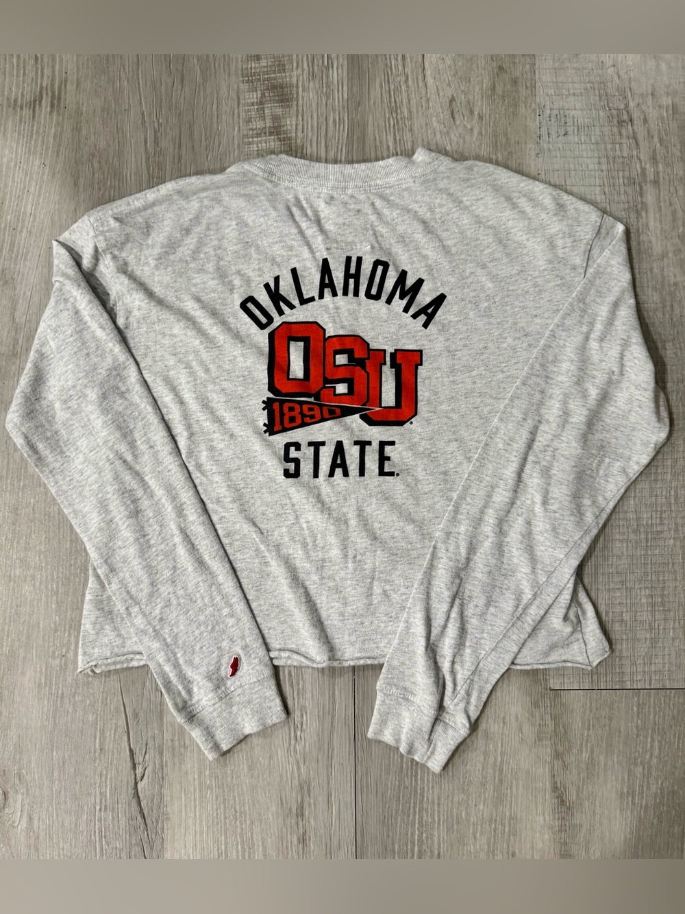 League Gray Oklahoma State OSU Cropped Long-Sleeve Top with Orange Logo
